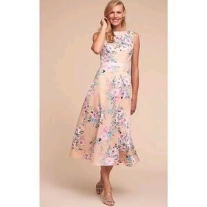 Anthropologie BHLDN Floral Manon A-Line Dress‎ Sz 8 Sleeveless High Neck Roses